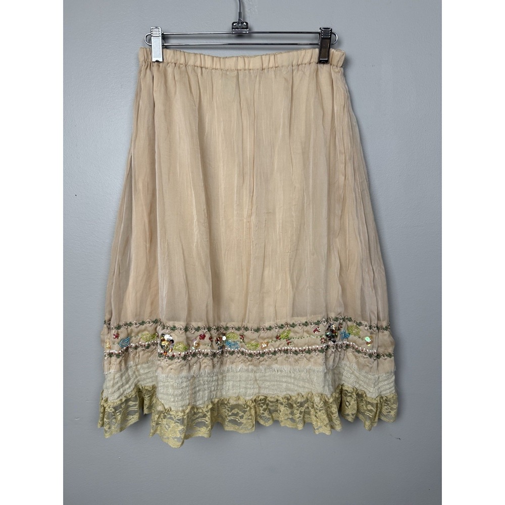 Y2K Young Essence Lace Beaded Midi Boho Skirt Whimsical Boho Festival Ethereal S